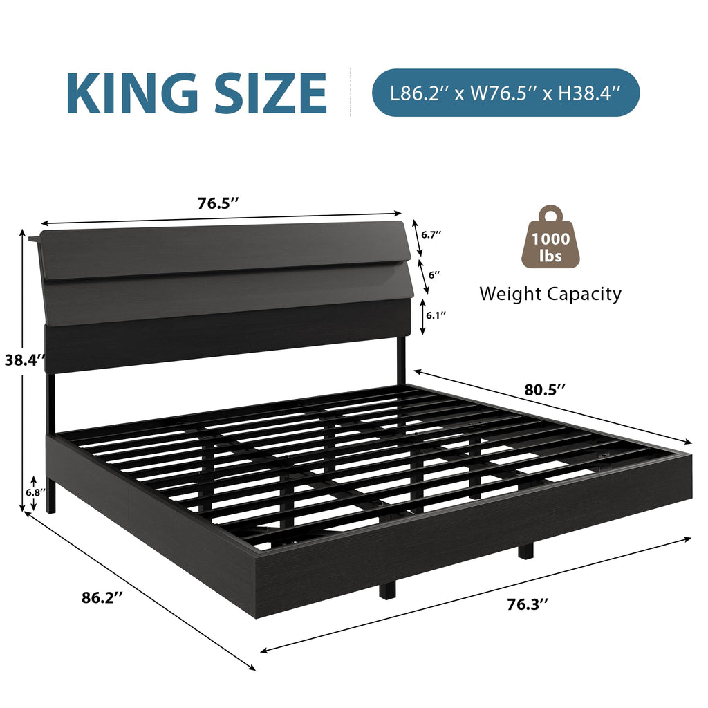 GalnFu King Size Floating Bed Frame with LED Lights