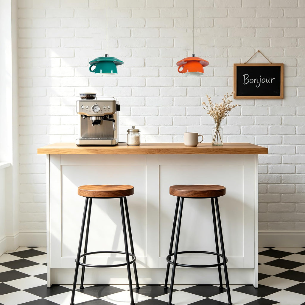 Pendant Light Fixtures Ceramic Coffee Cup Shape Lampshade Pendant Lighting for Kitchen Island 5.7in Modern Ceiling Hanging Lights Nordic Island Light for Counter, Bar, Hallway