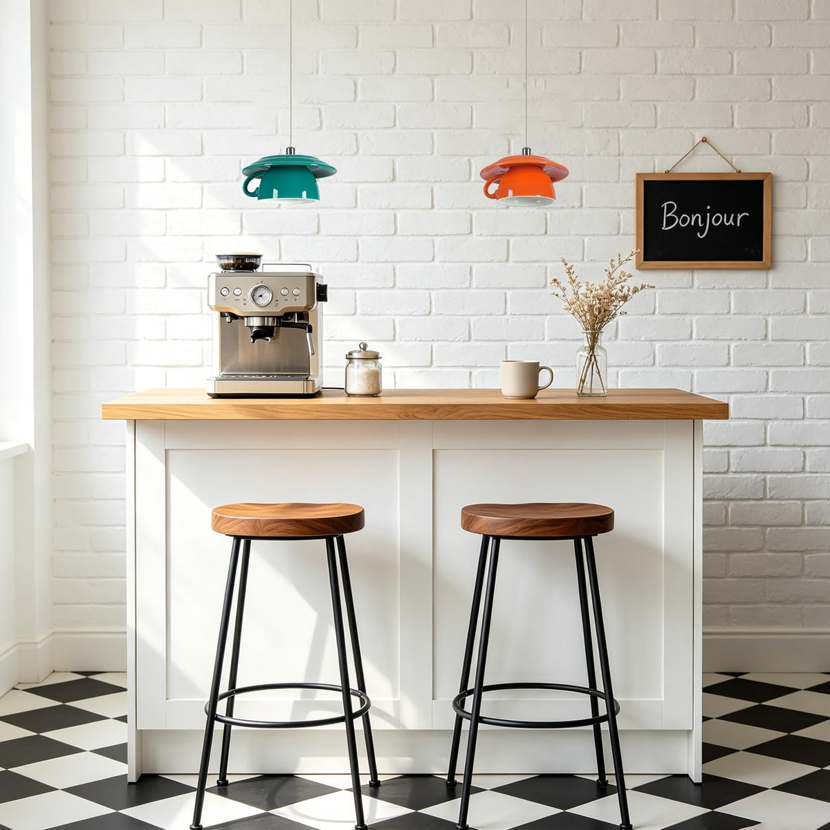 Pendant Light Fixtures Ceramic Coffee Cup Shape Lampshade Pendant Lighting for Kitchen Island 5.7in Modern Ceiling Hanging Lights Nordic Island Light for Counter, Bar, Hallway