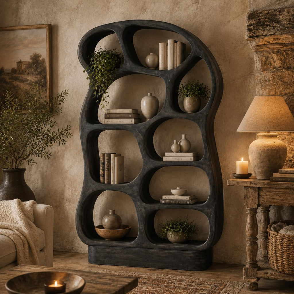 Sculptural Wood Bookshelf, Curved Solid Wood Bookcase for Living Room or Office, Modern Display Storage Shelf (Option 4)