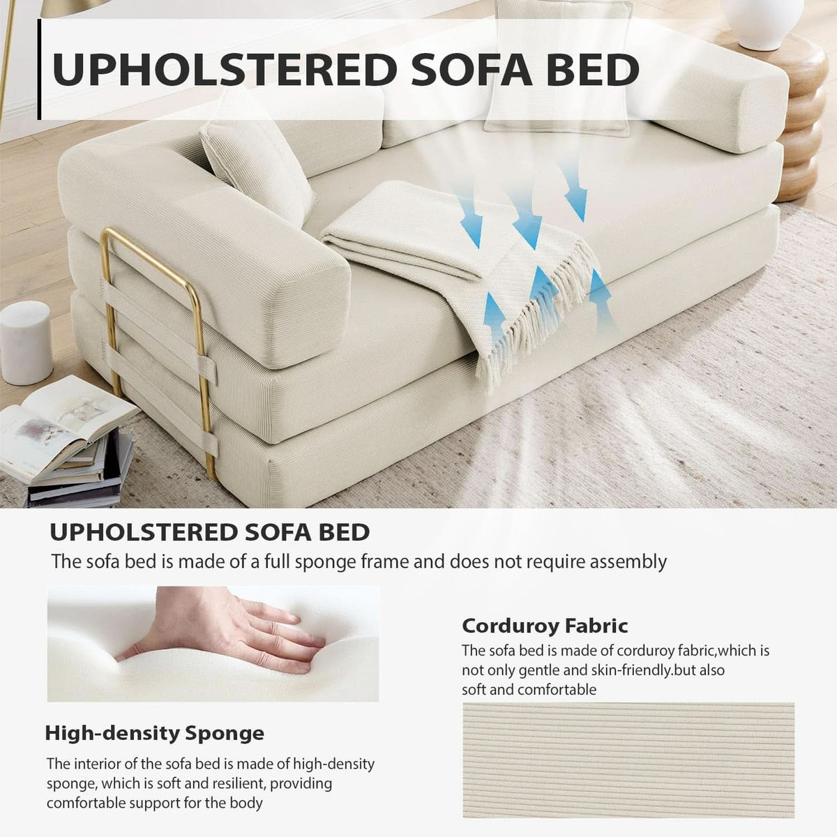 78-Inch Beige Convertible Sleeper Sofa