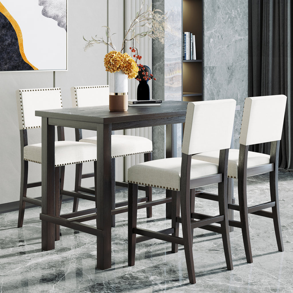 Espresso & Beige Counter-Height Dining Set