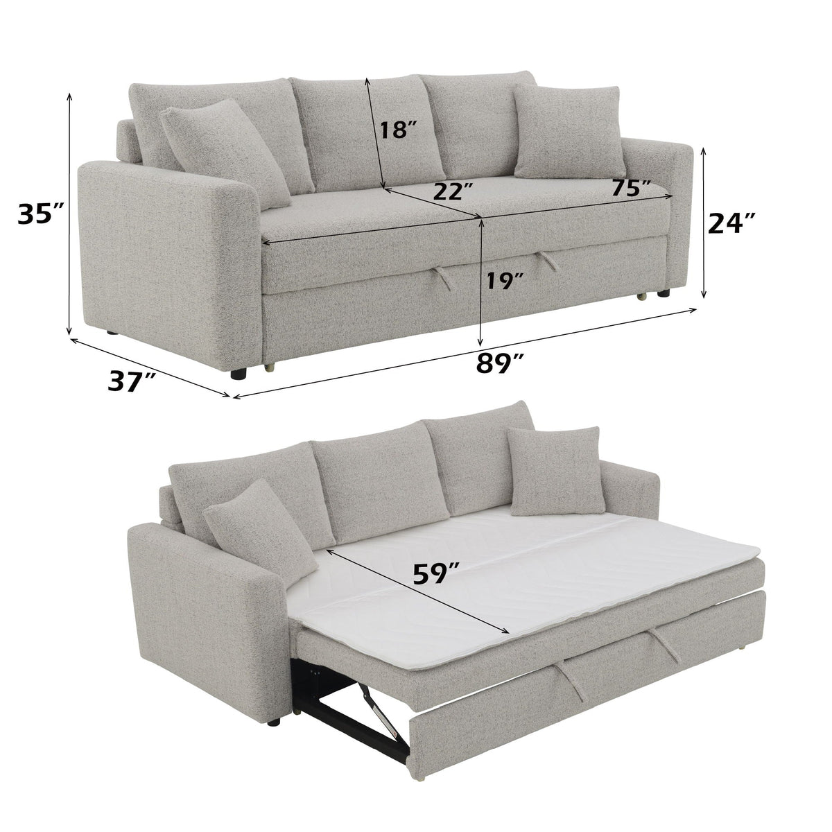 Connie Beige Bouclé Sleeper Sectional with Two Toss Pillows