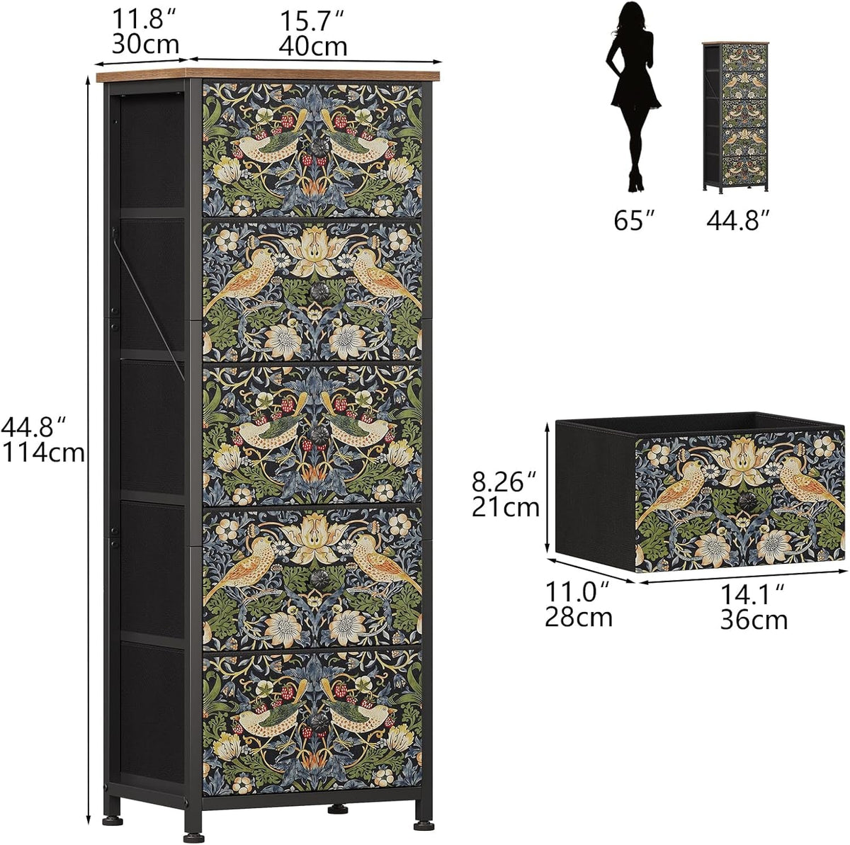 Brown Five-Drawer Bedroom Dresser