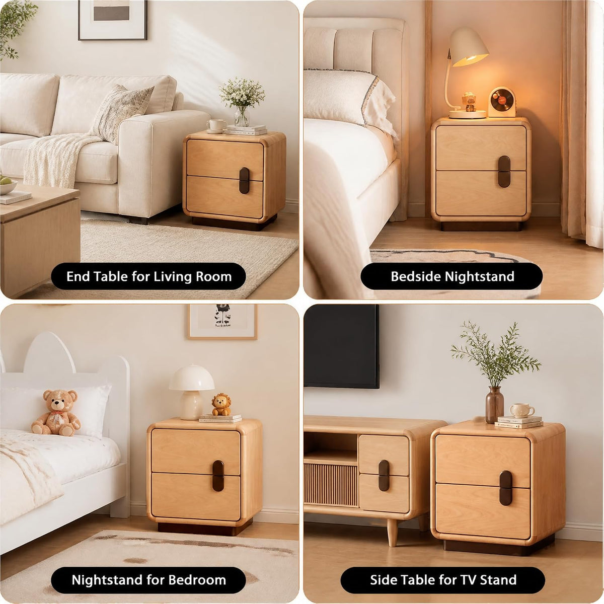 Solid Wood Two-Drawer Nightstand