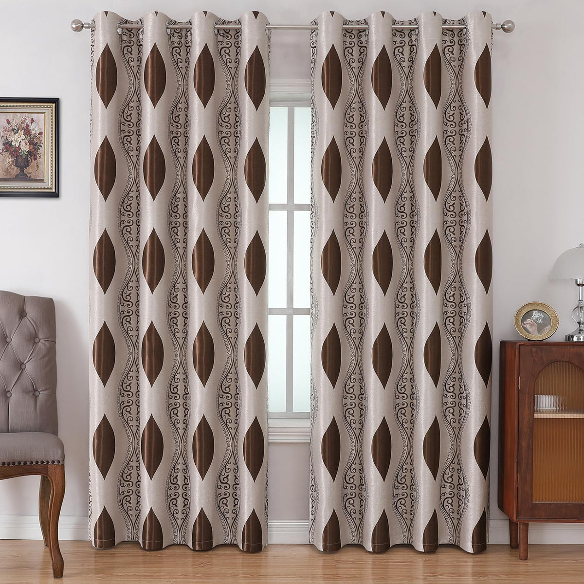 Wave Jacquard Grommet Curtains, Set of Two