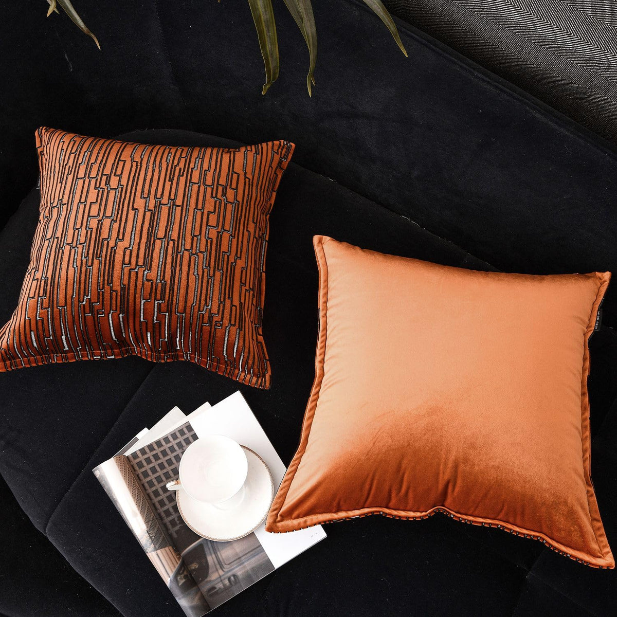 Luxury Brown Cut Pile Velvet Pillow Covers 18x18 with Raised Textured Pattern(Not a
