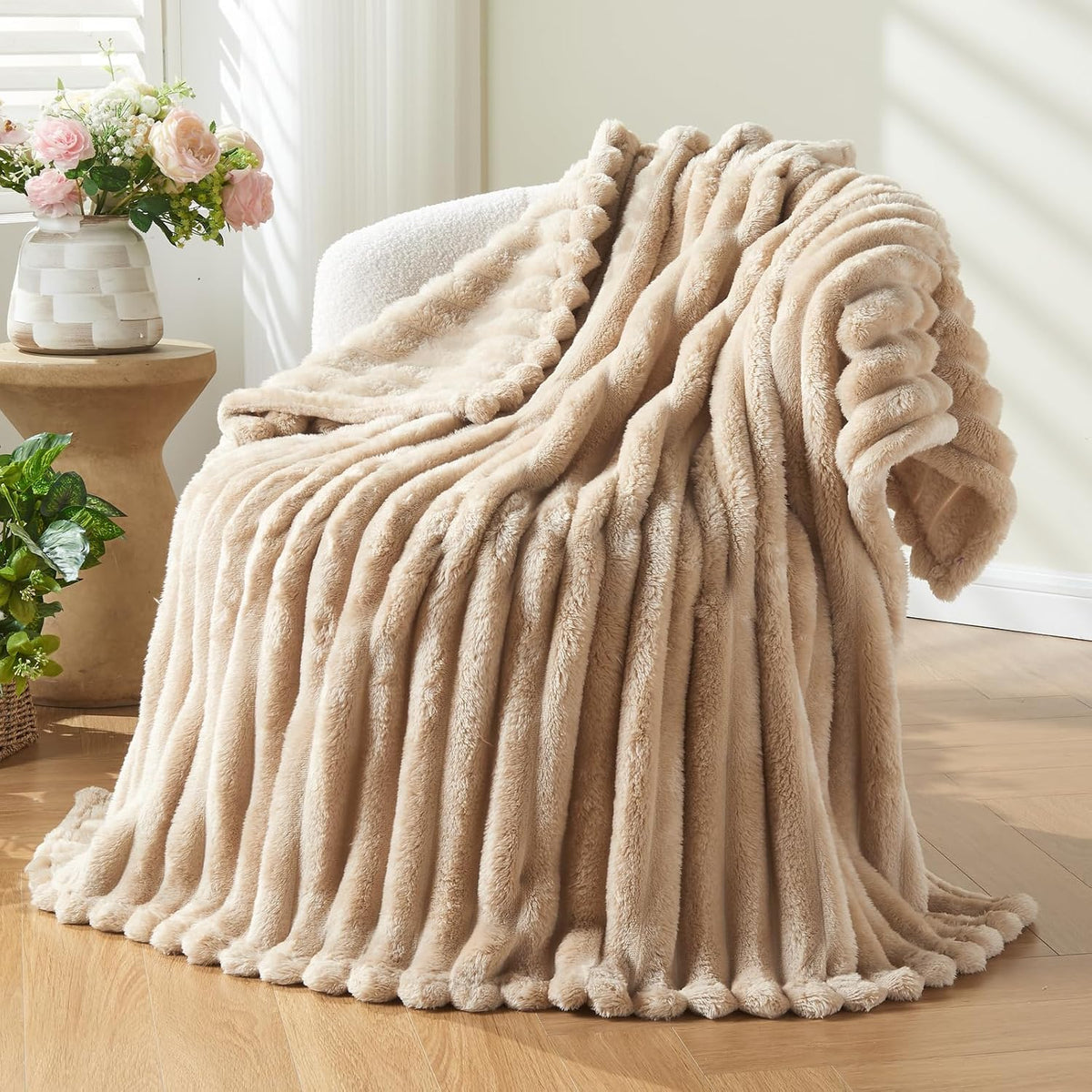 Ribbed Fleece Throw Blanket