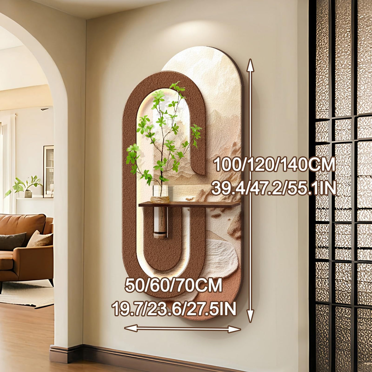 Large Sandstone Wall Art with Glass Vase Design