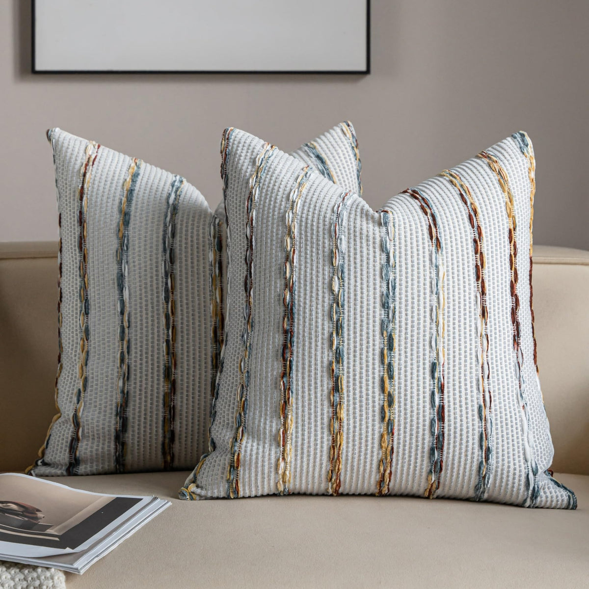Striped Chenille Pillow Covers
