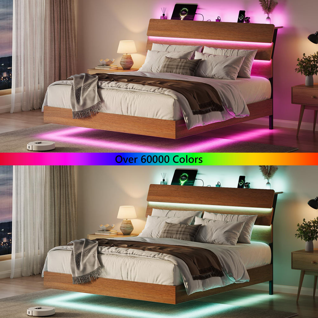 GalnFu King Size Floating Bed Frame with LED Lights