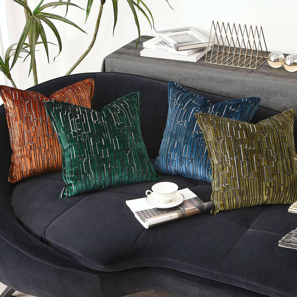 Luxury Brown Cut Pile Velvet Pillow Covers 18x18 with Raised Textured Pattern(Not a