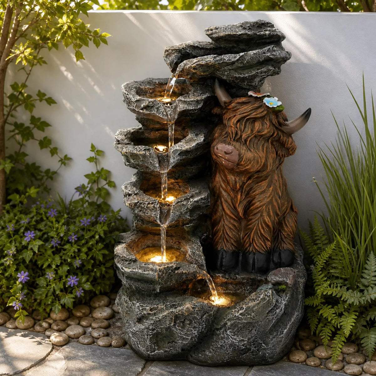 23" H Tiki Statue Outdoor Water Fountain with LED Lights