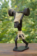 G6 Collection Wooden Handmade Tiki Weightlifting Statue, 10 inch