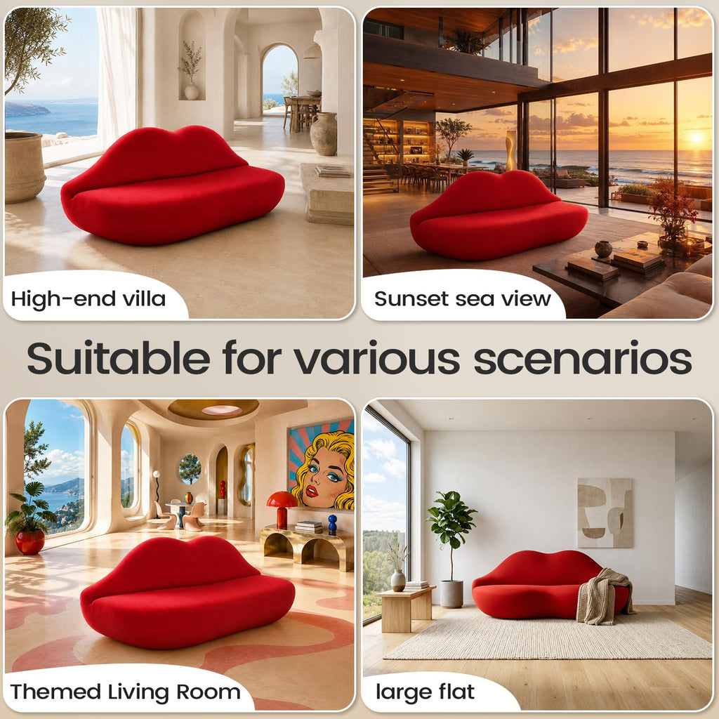 Lip-Shaped Sculptural Sofa, Modern Artistic Statement Couch, Unique Curved Accent Seating for Home and Commercial Spaces.(White，78.74inches)