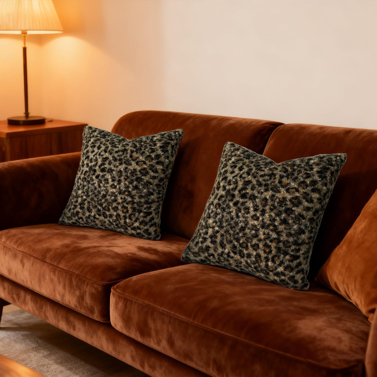 Brown Patchwork Leopard Bouclé Pillow Covers