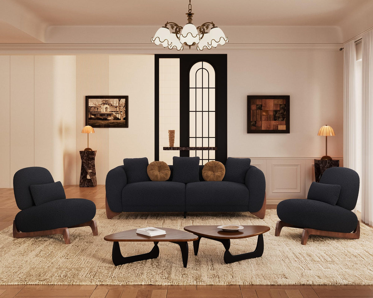 Morden Fort Modern Cloud Sofa Couch - 3 Seater Sherpa Boucle Sofas with Wood Legs