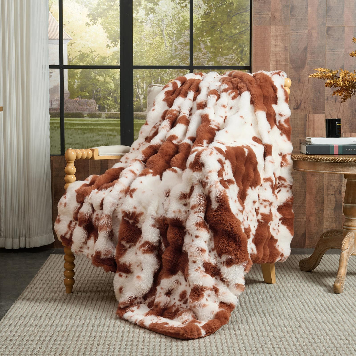 Cow-Print Faux Fur Throw Blanket