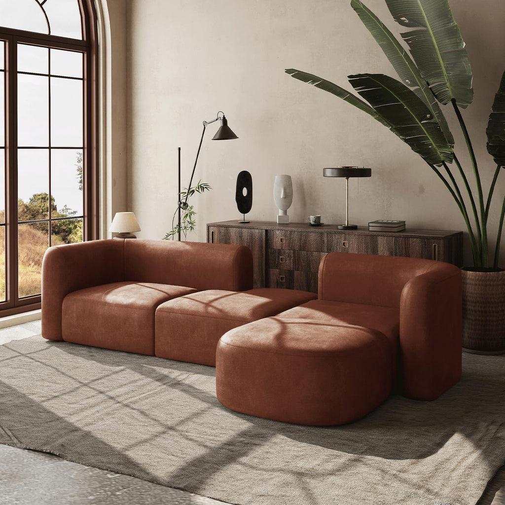 Acanva Mellow Modern Tight Curved Back Velvet Sofa, 4 Seater Modular