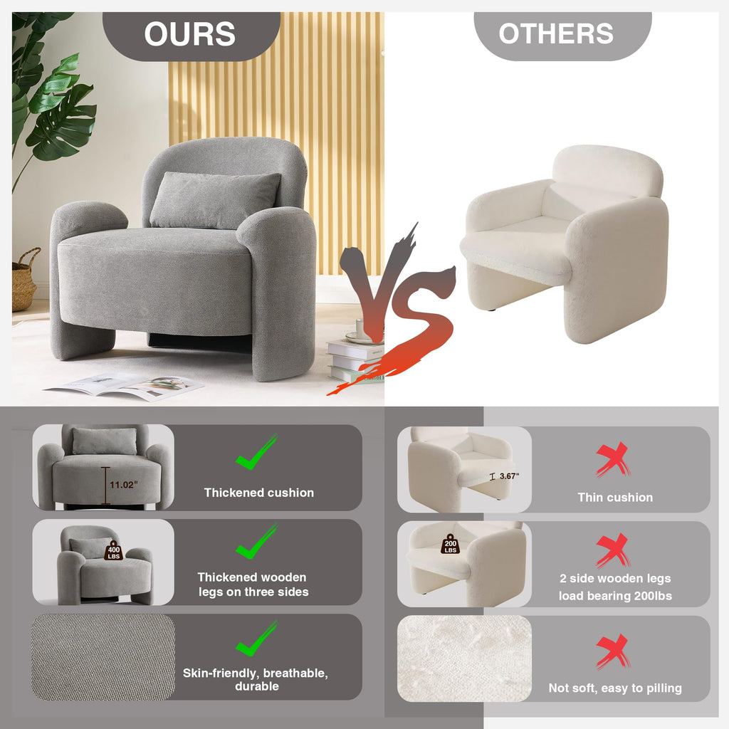 LOULENS Accent Chair Set of 2, Linen Fabric Lounge Armchair, Yellow