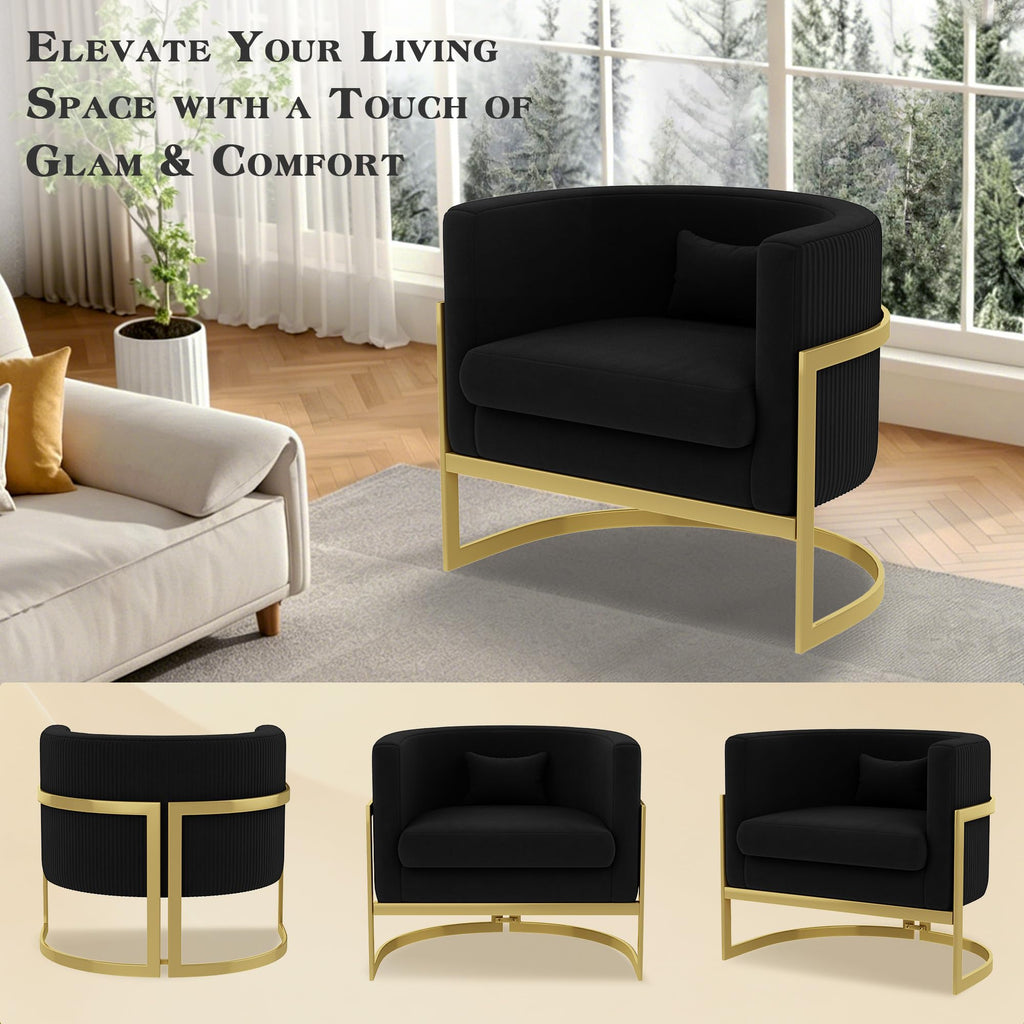 Velvet Accent Chair Ivory Modern Barrel Chair with Gold Legs