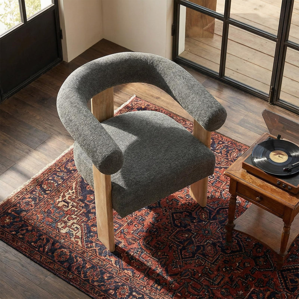 VKNOW Barrel Accent Chairs Set of 2 with Armrests and Rubberwood Legs