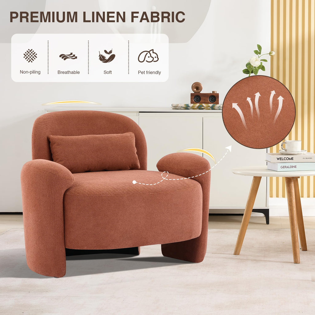 LOULENS Accent Chair Set of 2, Linen Fabric Lounge Armchair, Yellow