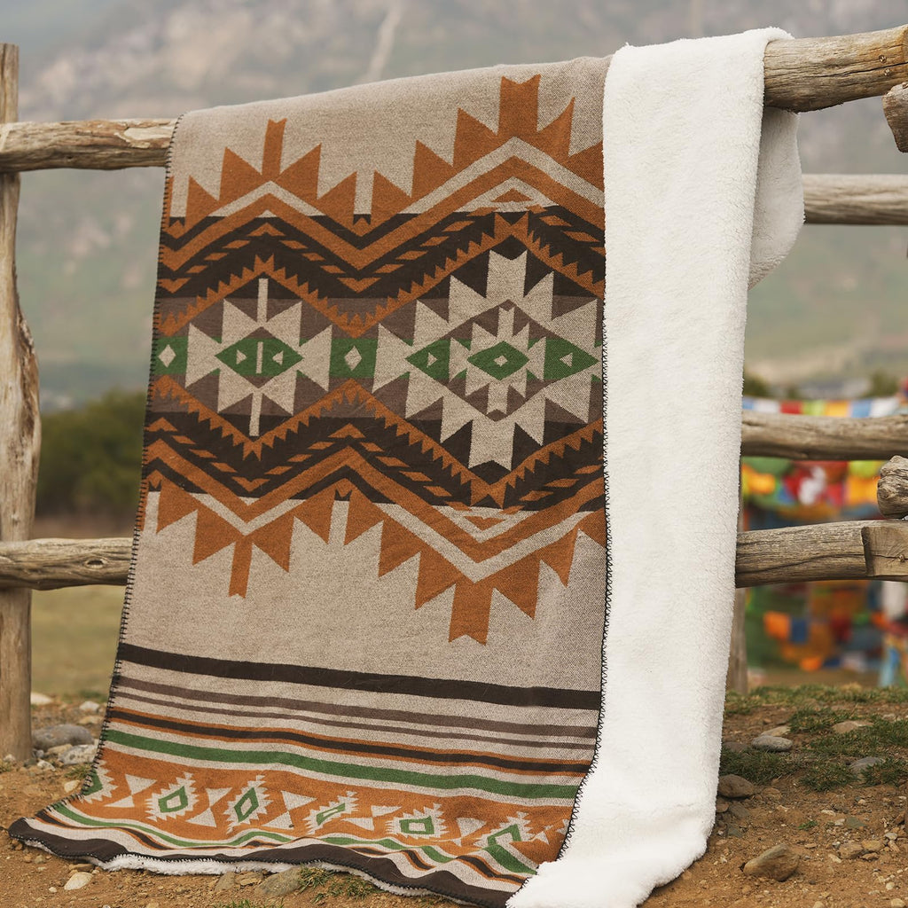Aztec Sherpa-Lined Throw Blanket
