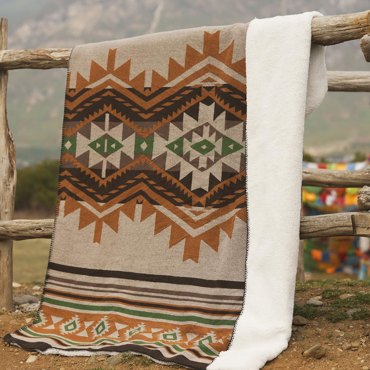 Aztec Sherpa-Lined Throw Blanket