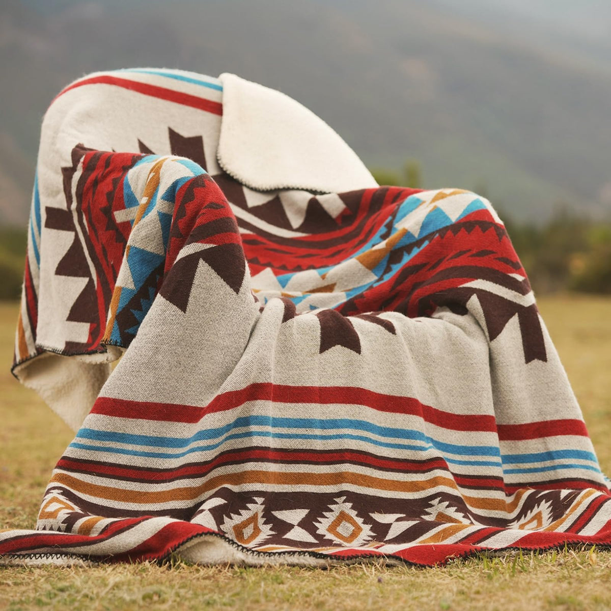 Aztec Sherpa-Lined Throw Blanket