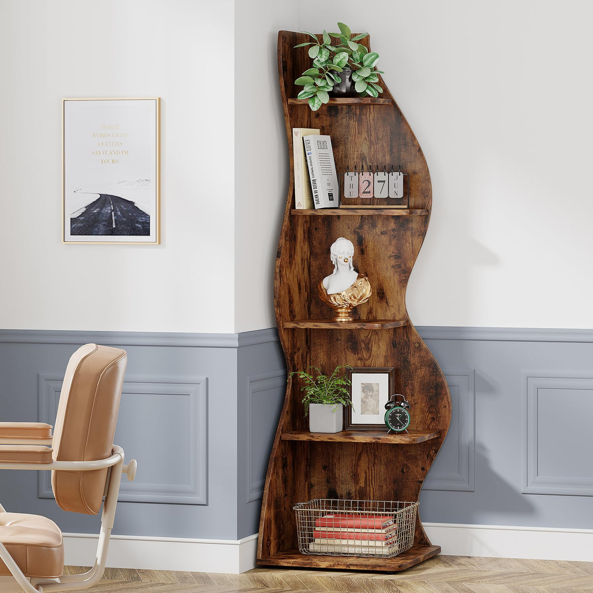 Modern Five-Tier Corner Bookshelf