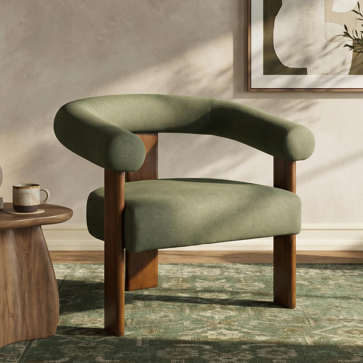 VKNOW Barrel Accent Chairs Set of 2 with Armrests and Rubberwood Legs