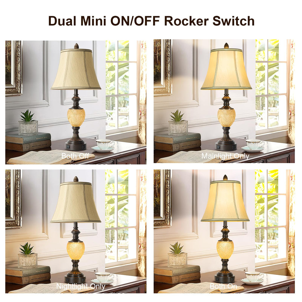 28.5" Farmhouse Table Lamp Set with Nightlights