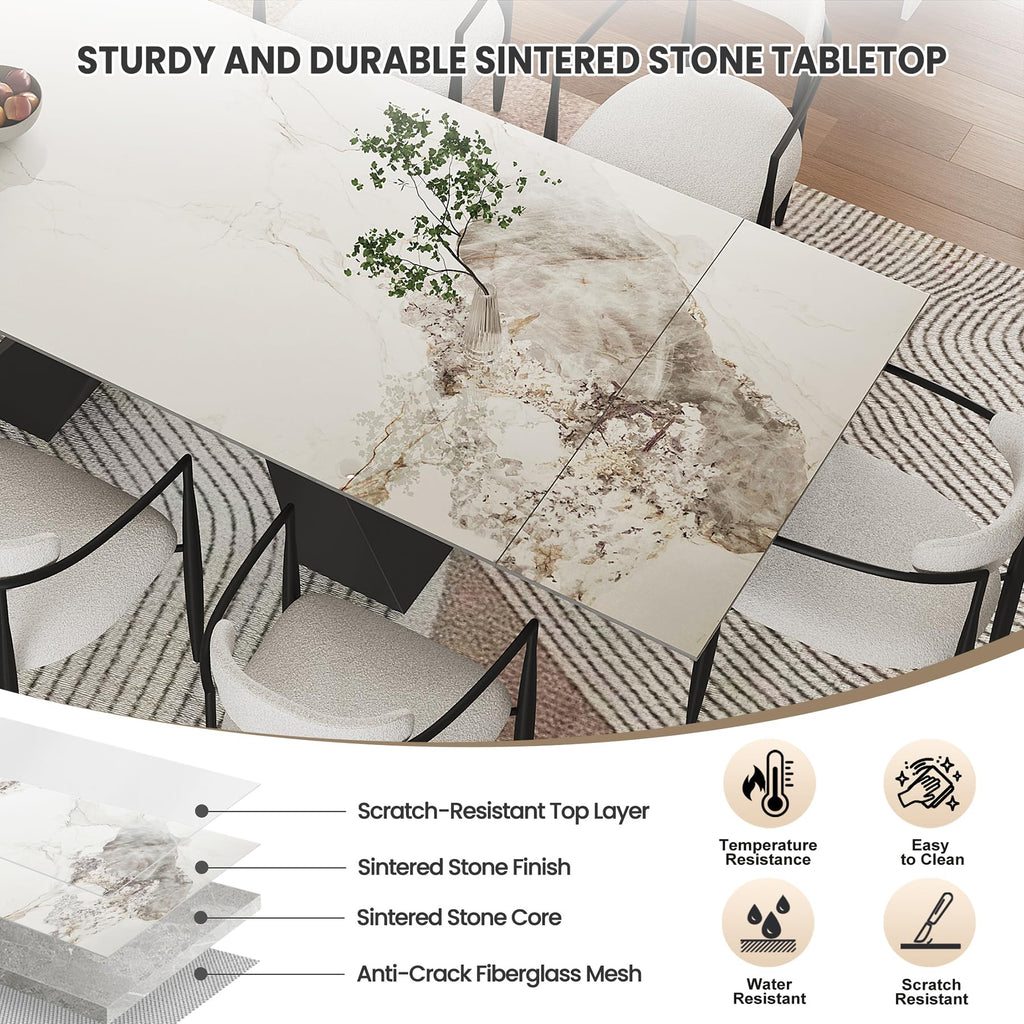 9 Piece Marble Expandable Table Set with 8 Comfy Dining Chairs