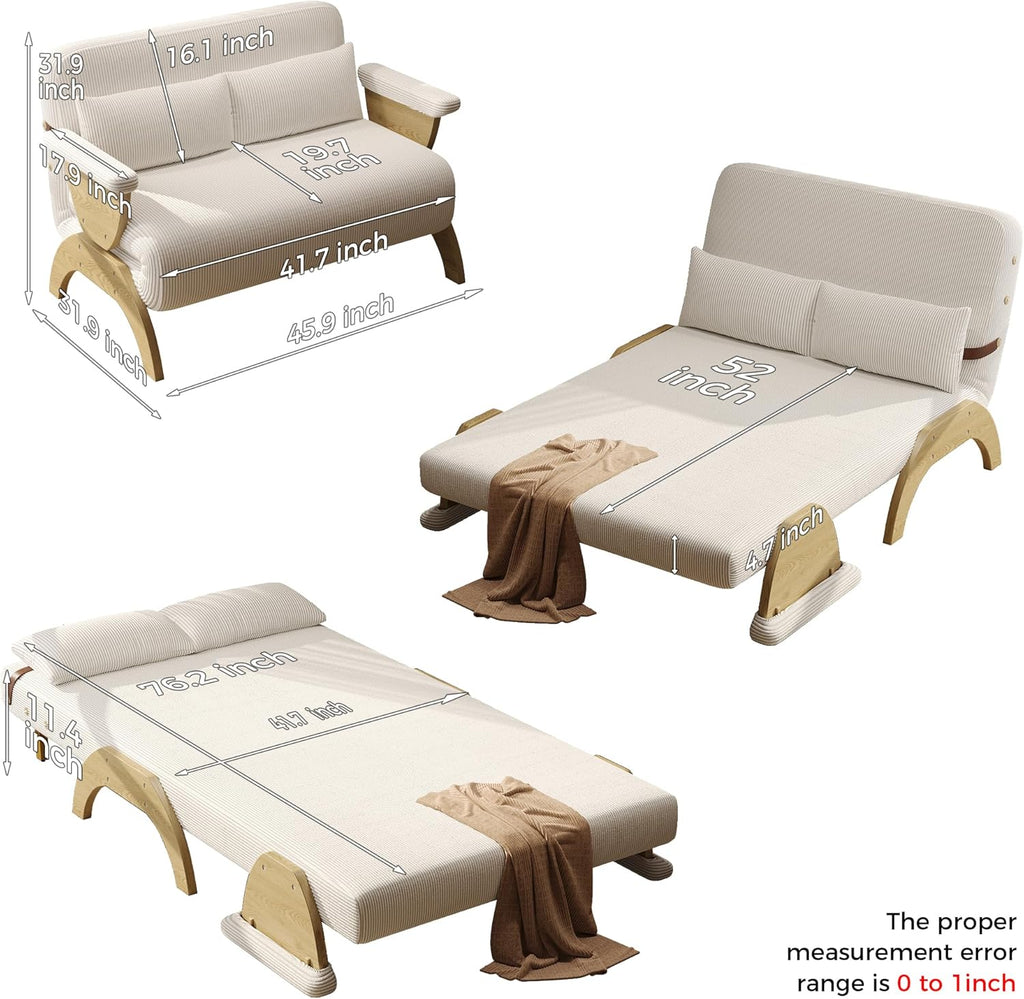 JASIWAY 47" 3-in-1 Convertible Sofa Sleeper Chair Bed for Adults, Futon
