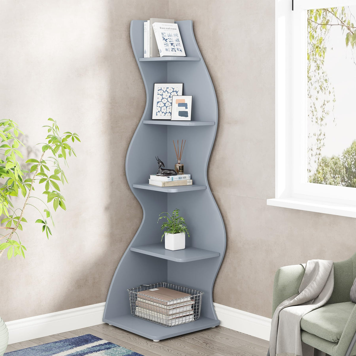 Modern Five-Tier Corner Bookshelf