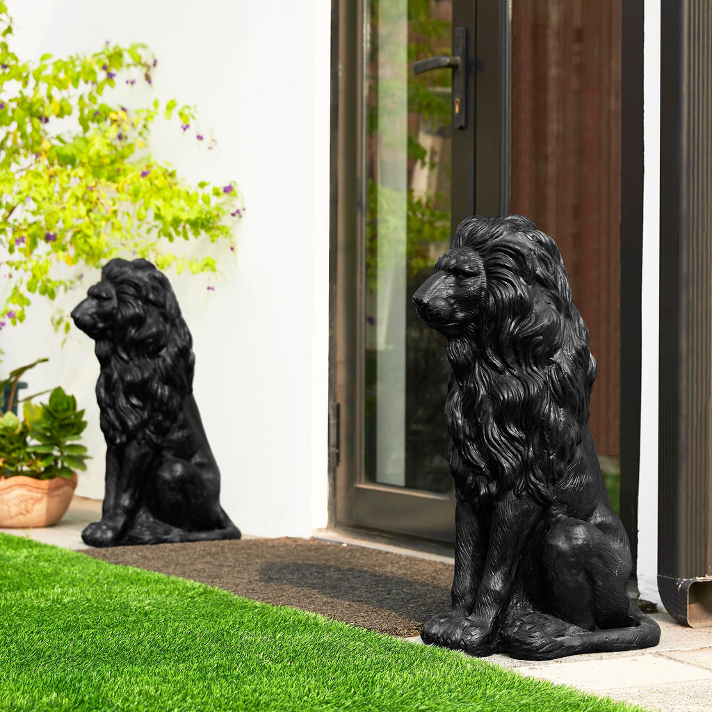 Glitzhome Guardian Sitting Lion Statue Regal Indoor and Outdoor Garden Sculpture