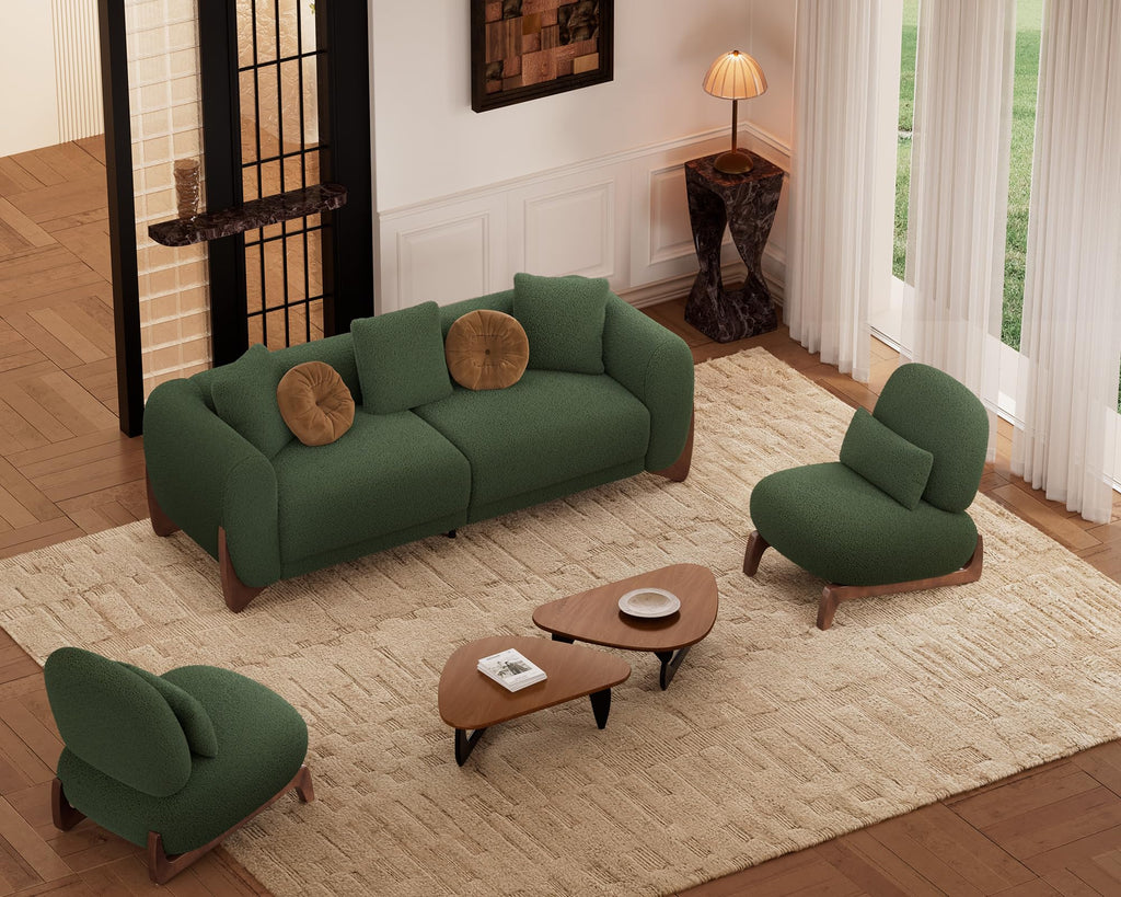 Morden Fort Modern Cloud Sofa Couch - 3 Seater Sherpa Boucle Sofas with Wood Legs