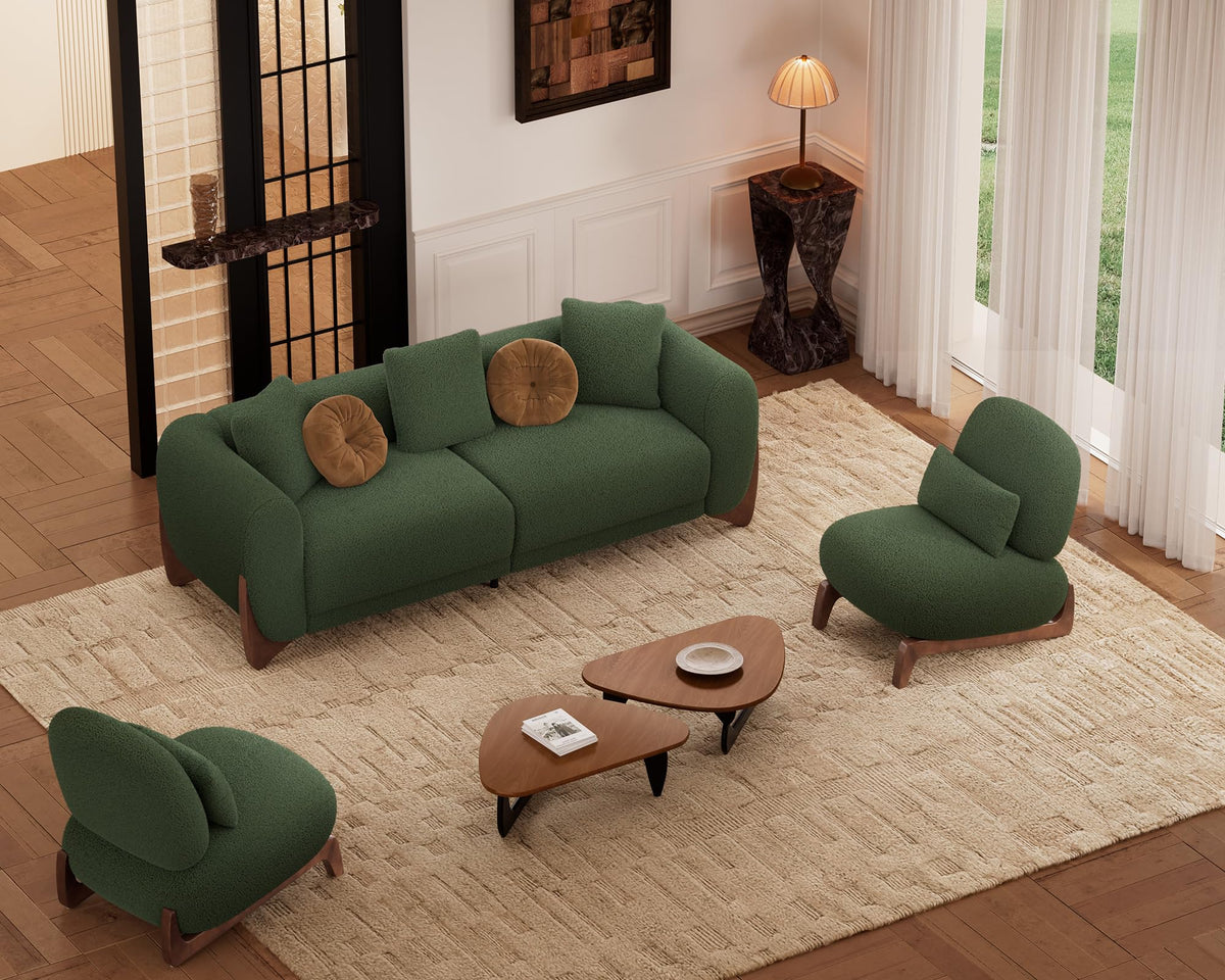 Morden Fort Modern Cloud Sofa Couch - 3 Seater Sherpa Boucle Sofas with Wood Legs