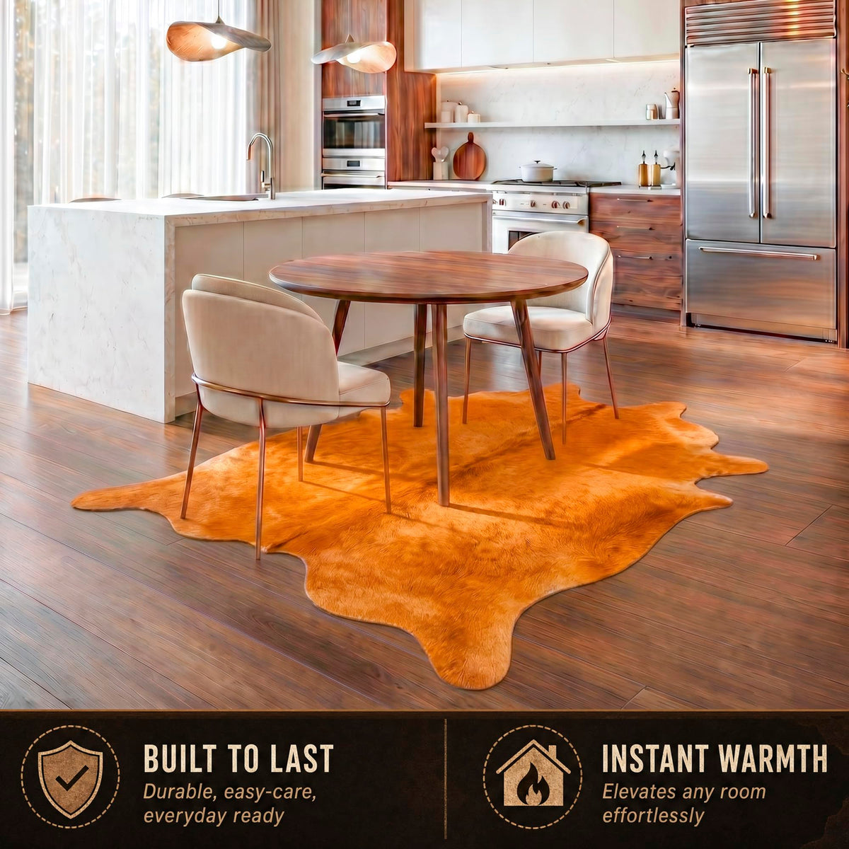 Natural Geneva Cowhide Area Rug, Off-White, 6 ft x 7 ft