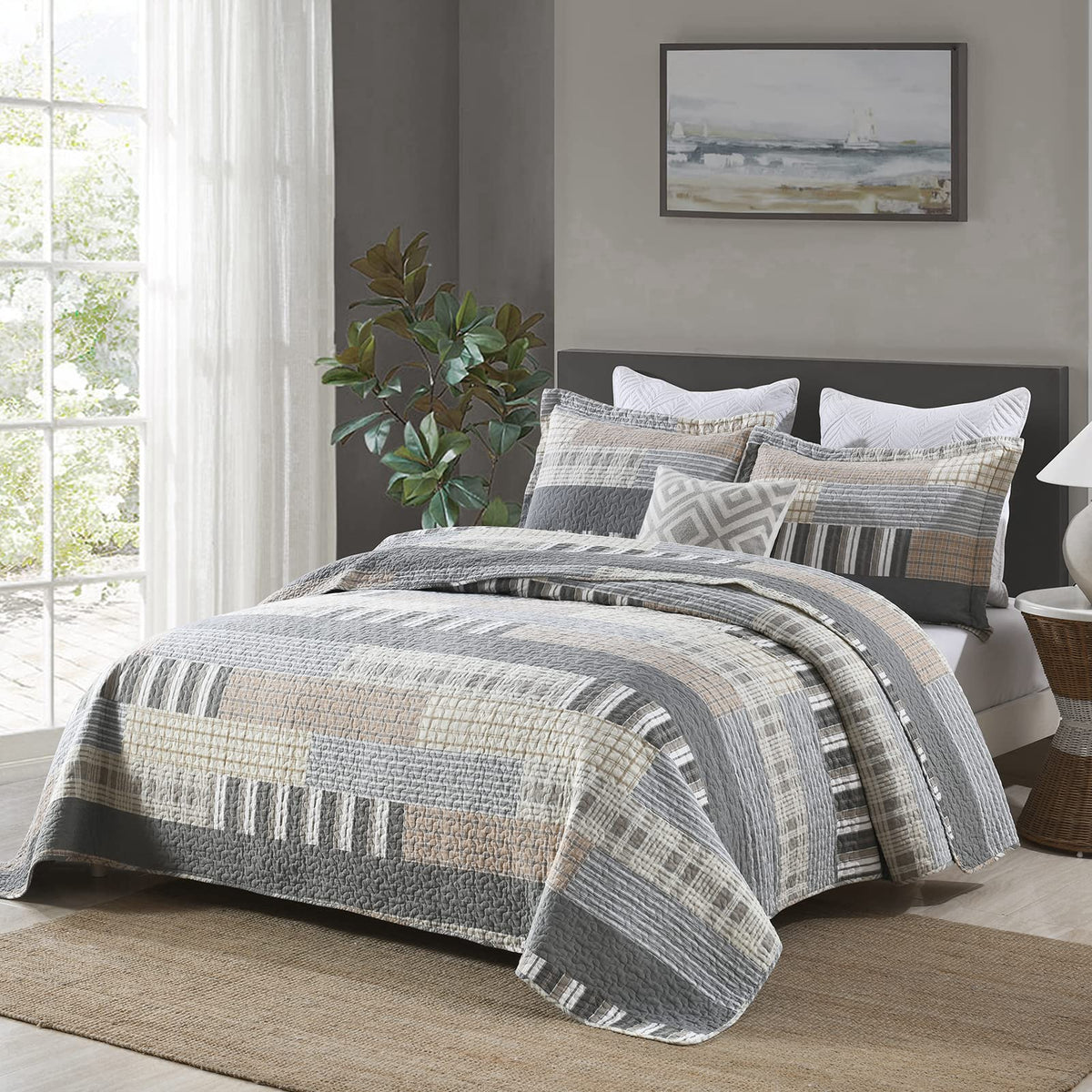 PANGUSHAN 100% Cotton Quilt Set Queen Size