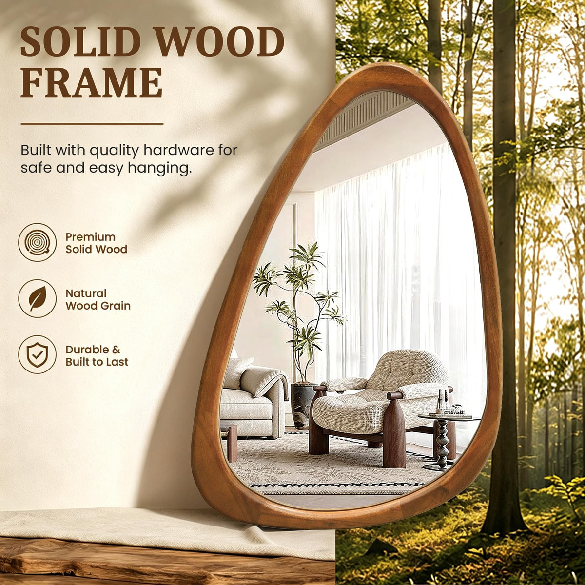 Solid Wood Irregular Full-Length Mirror