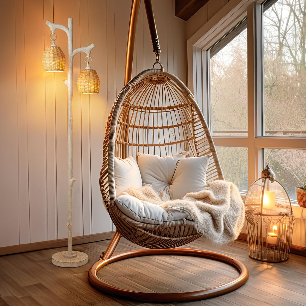 Scenekoy Vintage 68” Tall Resin Floor Lamp with Straw Rope Woven Shade