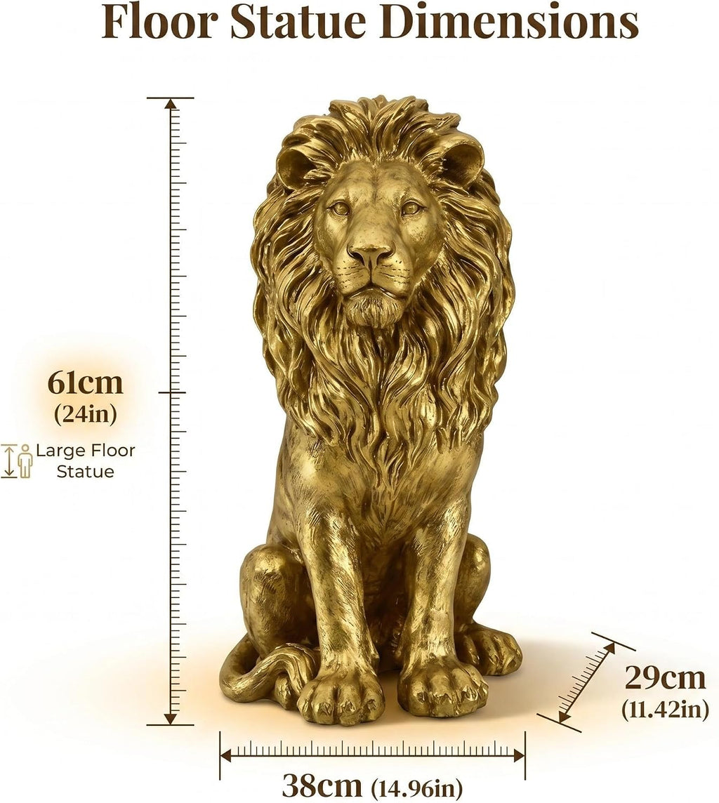 Large Gold Lion Statue, Resin Garden Sculpture, Outdoor Decor