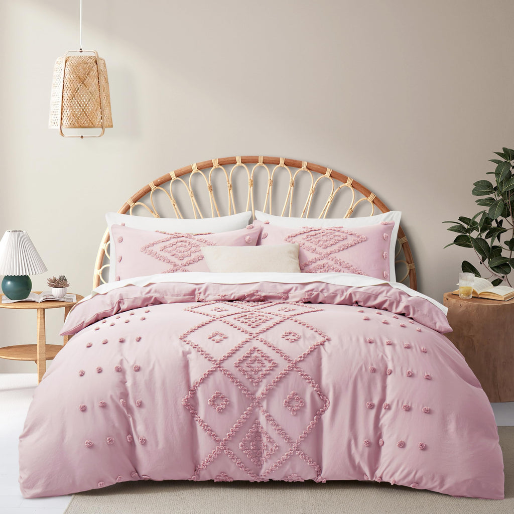 Oli Anderson Tufted Boho Queen Duvet Cover Set, Pumpkin Brown, 3 Pieces