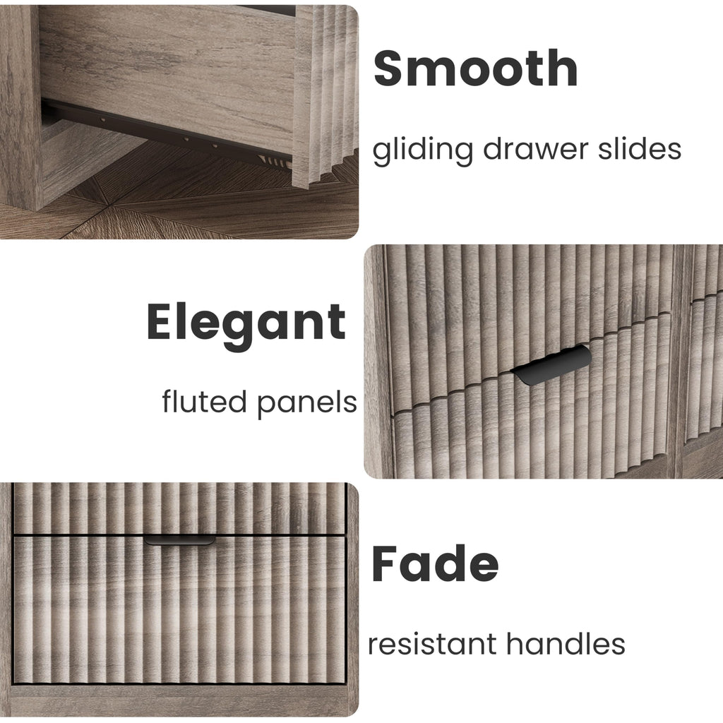 Fluted Nightstands with Charging Station, Set of 2