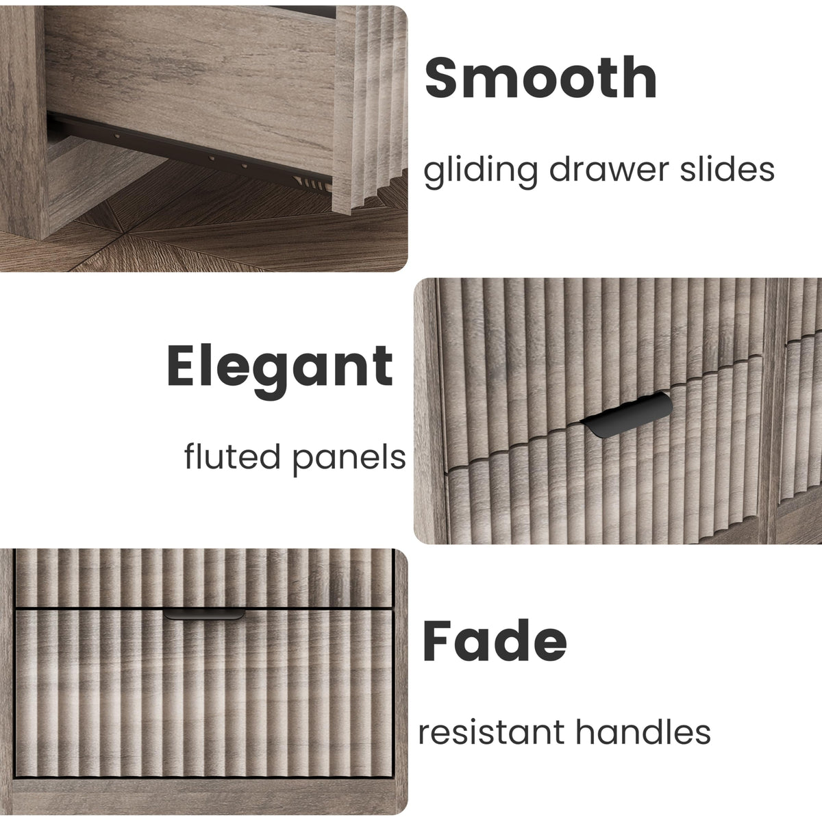 Fluted Nightstands with Charging Station, Set of 2