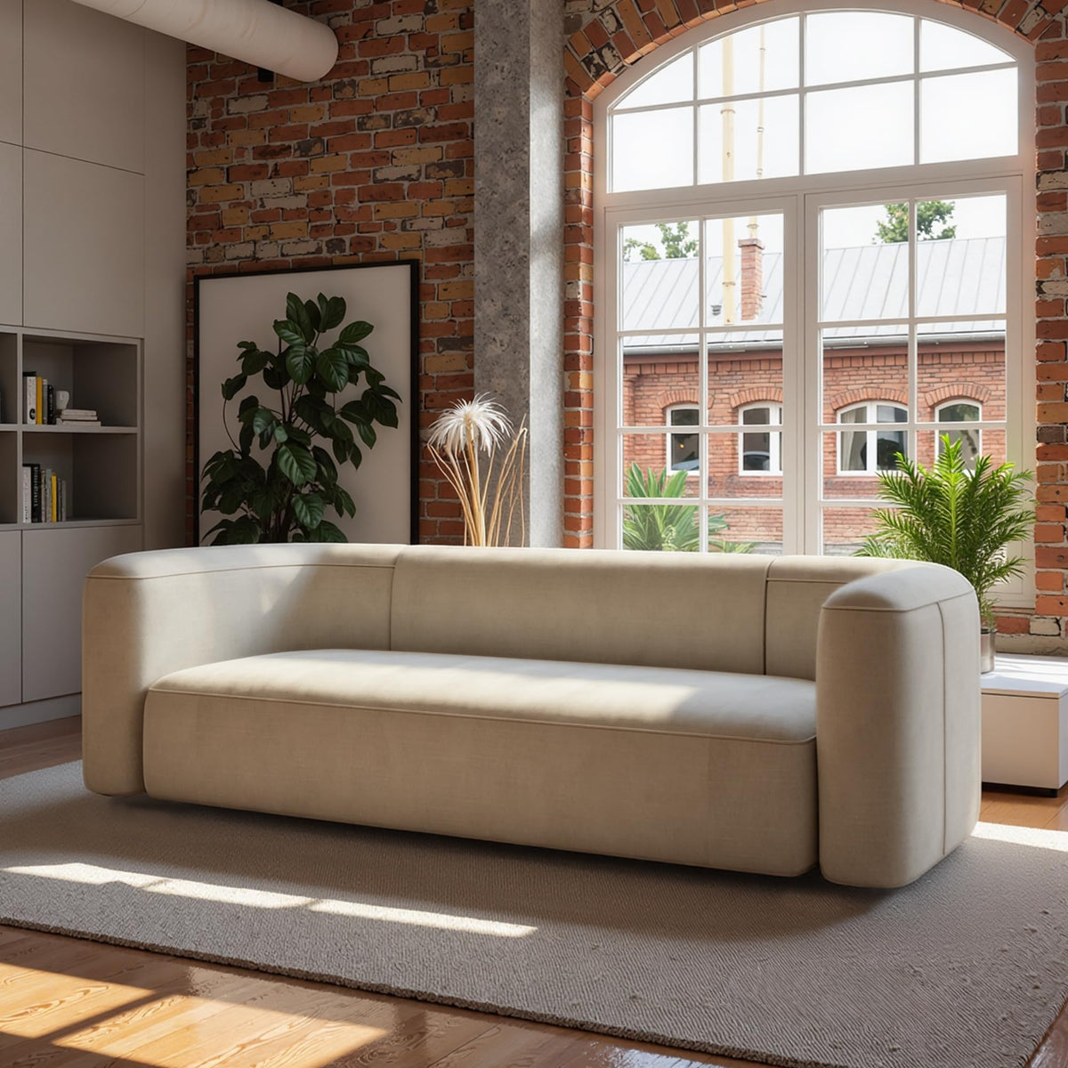 Acanva Mellow Modern Tight Curved Back Velvet Sofa, 4 Seater Modular