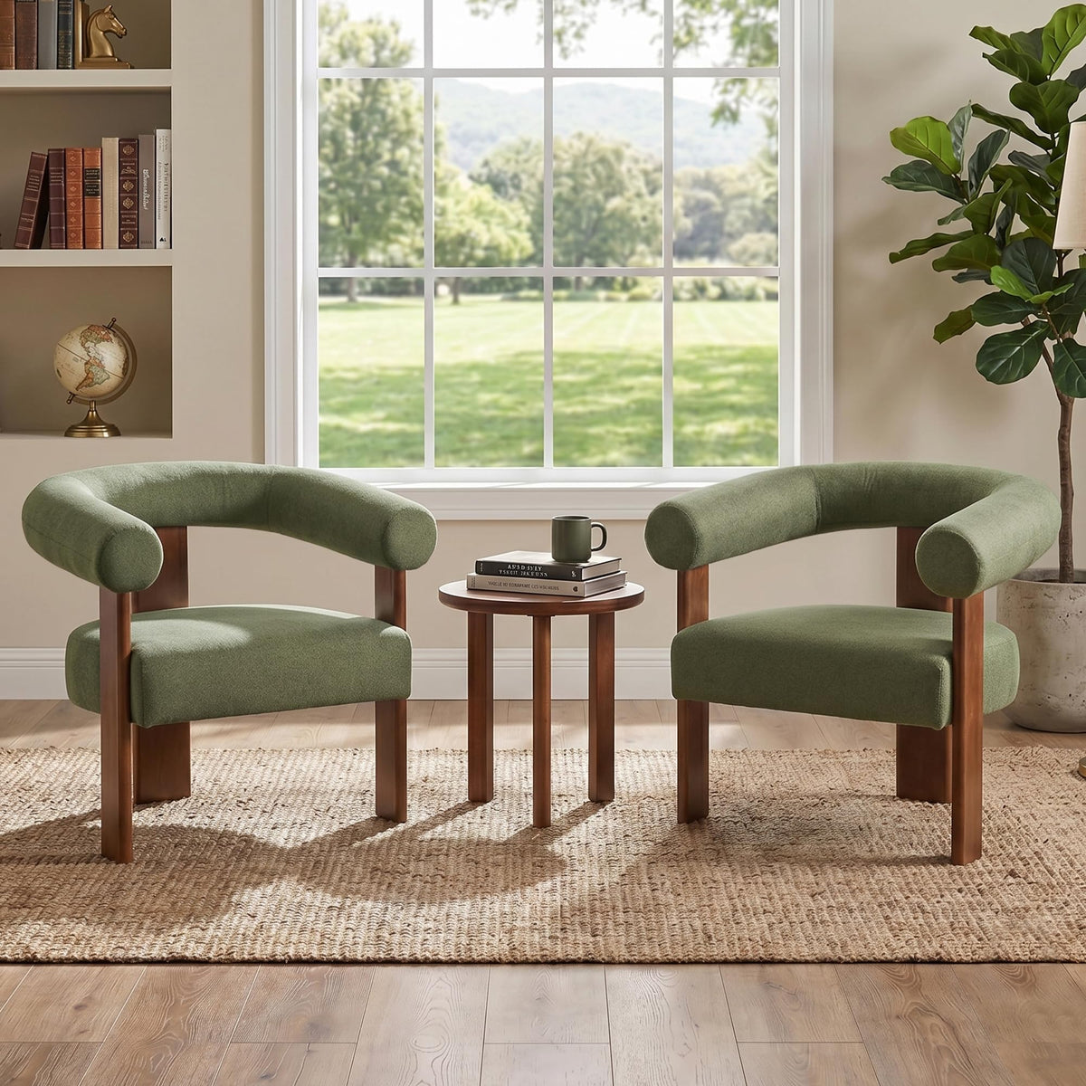 Usaint Upholstered Barrel Accent Chair with Walnut Wood Legs and Armrests
