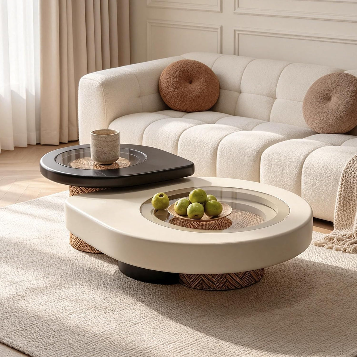 Teardrop-Shaped Coffee Table, Modern Living Room Nesting Coffee Table Set